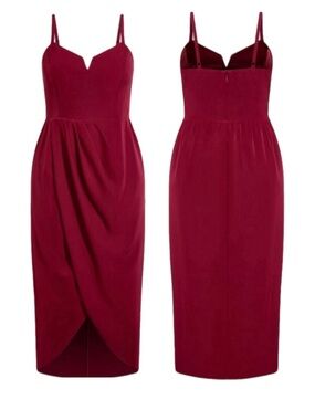 City Chic Sassy V Midi with Spaghetti Straps in Deep Ruby size XL/22 NWT